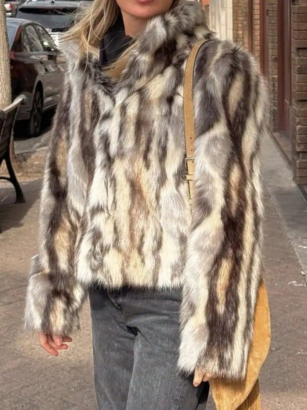 Multicolor Casual Women's Faux Fur Effect Coat Jacket - Picture 4 of 9